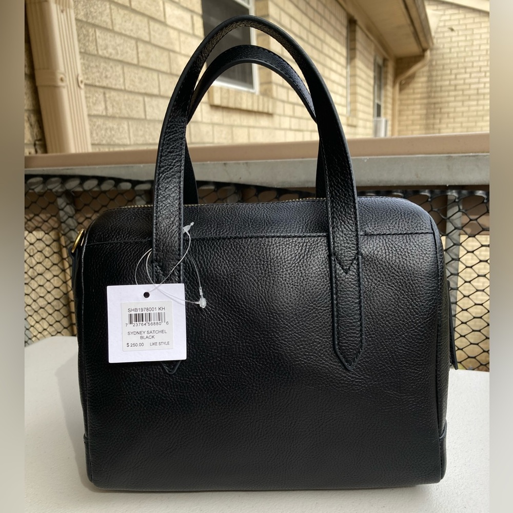 Fossil Sydney Satchel Black Pebbled Leather Hand Bag Cross Body Bag Purse NEW - Picture 4 of 17